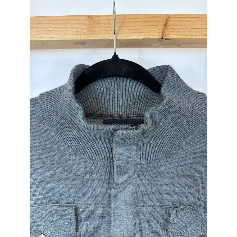 Banana Republic Gray Quarter Zip  Pocket Jacket Size XL Italian Yarn Wool Blend